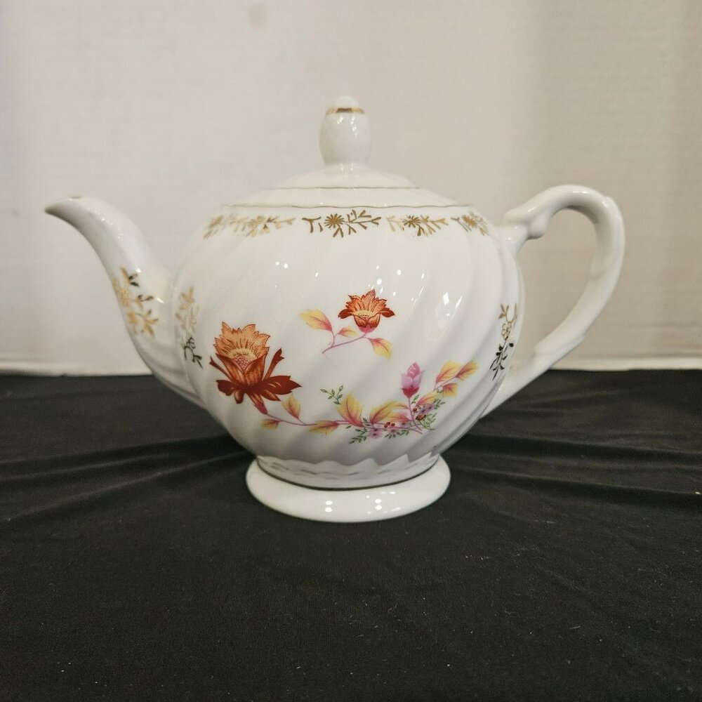 Vintage Tuscany Fine China Floral Teapot Gold Accents Japan Elegant Swirl Design